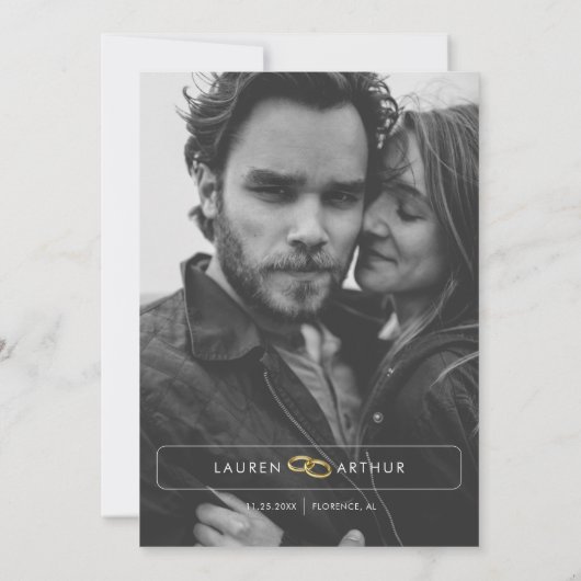 Witte Moderne Chique Minimale Foto Bruiloft Save The Date (Achterkant)