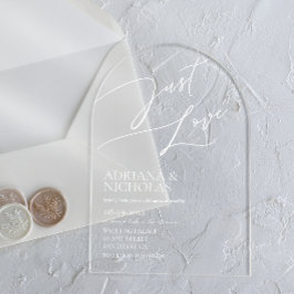 Witte Moderne Eenvoudige Huwelijk Acryl Uitnodigingen