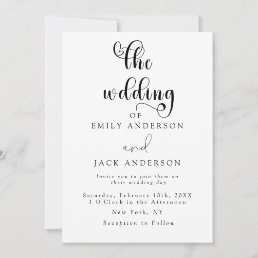 Witte Moderne Elegantie Chic Huwelijksuitnodiging Kaart (Voorkant)