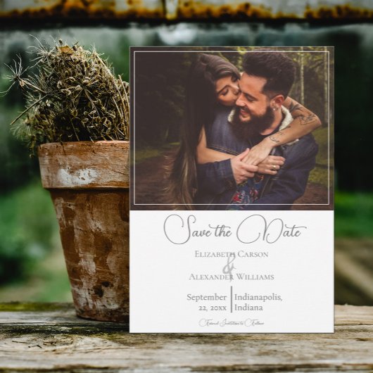 Witte moderne foto save the date