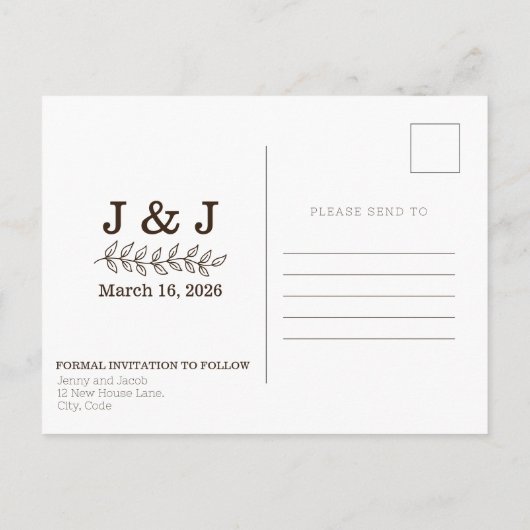 Witte moderne Fotocollage datums Save the Date Briefkaart (Achterkant)