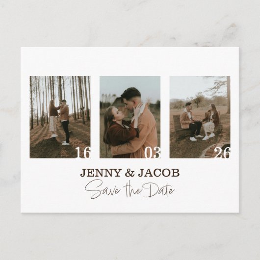 Witte moderne Fotocollage datums Save the Date Briefkaart (Voorkant)