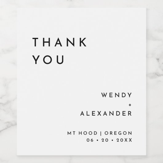Witte moderne gewaagde bruiloft dank u wijn etiket (Enkel label)