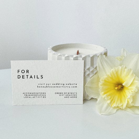 Witte moderne gewaagde bruiloft website informatiekaartje