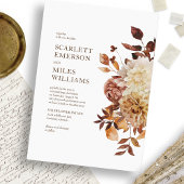 Witte Moderne Herfst Terracotta Bloemige Bruiloft Kaart