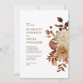 Witte Moderne Herfst Terracotta Bloemige Bruiloft Kaart (Voorkant)