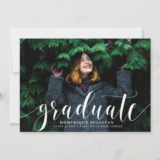 Witte Moderne Kalligrafie Foto Afstuderen Kaart (Voorkant)