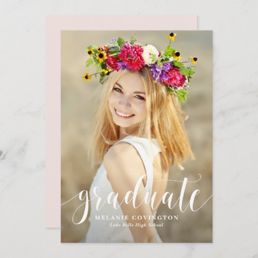 Witte Moderne Kalligrafie Foto Afstuderen Kaart (Voorkant / Achterkant)