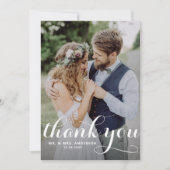 Witte Moderne Kalligrafie Foto Bruiloft Bedankkaart (Voorkant)