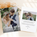 Witte Moderne Kalligrafie Foto Bruiloft Bedankkaart<br><div class="desc">Stuur bedankt naar familie en vrienden met deze aanpasbare foto dank u kaart. Het beschikt over een moderne typografische foto overlay. Personaliseer door uw foto en details toe te voegen. Deze foto bedankkaart is perfect voor bruiloften,  afstuderen,  verjaardagen en andere evenementen.</div>