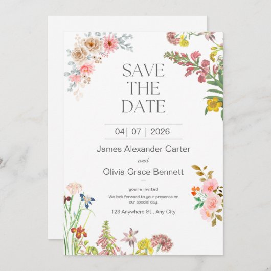 Witte Moderne Klassieke Bloemen Wildflower Rustic Kaart (Voorkant / Achterkant)