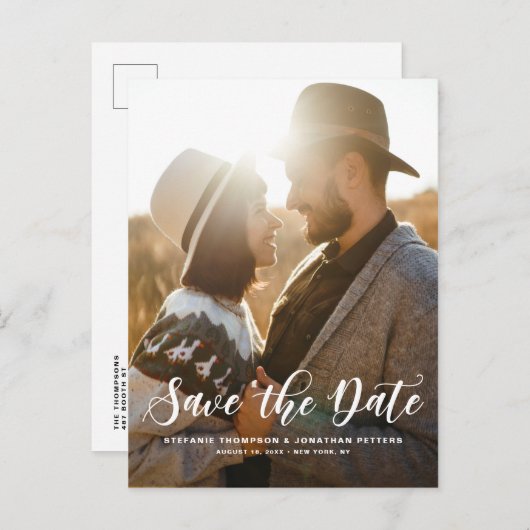 Witte Moderne Klassieke kalligrafie Sparen de Datu Aankondigingskaart (Voorkant / Achterkant)