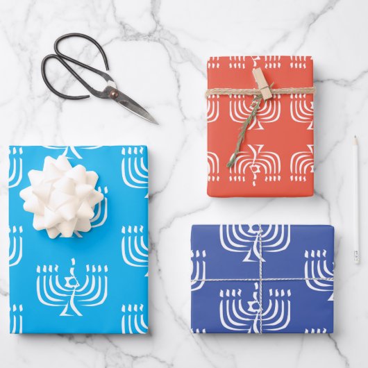 Witte moderne Menorah-papierbladen Inpakpapier Vel (Voorkant)