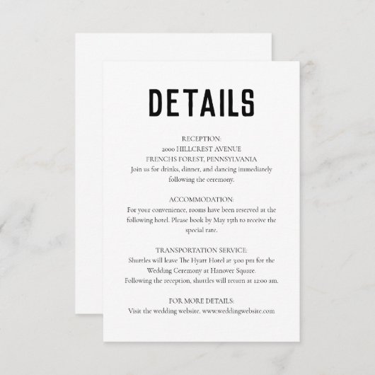 Witte Moderne Minimale Bruiloft Informatiekaartje (Voorkant / Achterkant)