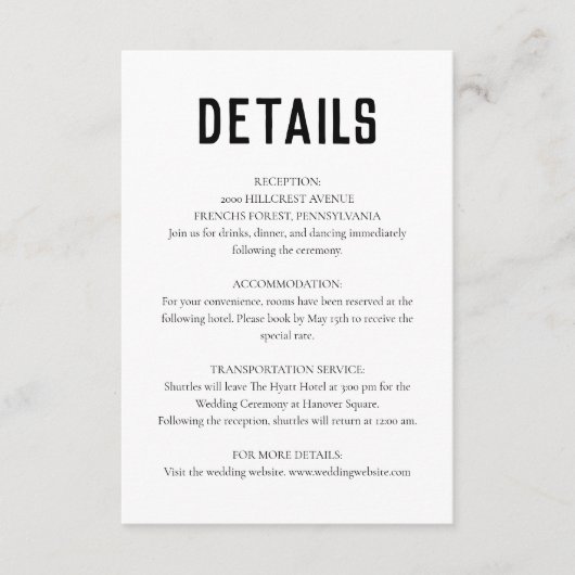 Witte Moderne Minimale Bruiloft Informatiekaartje (Voorkant)