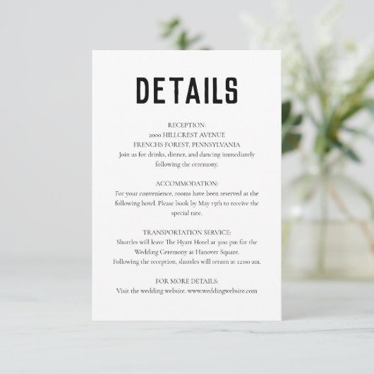Witte Moderne Minimale Bruiloft Informatiekaartje (Staand voorkant)