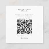 Witte Moderne Minimale Huwelijksregister QR Code Vierkante Visitekaartje (Achterkant)