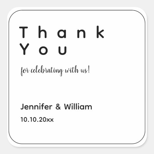 Witte Moderne Minimalist Dank u bruiloft bedrijf Vierkante Sticker (Voorkant)