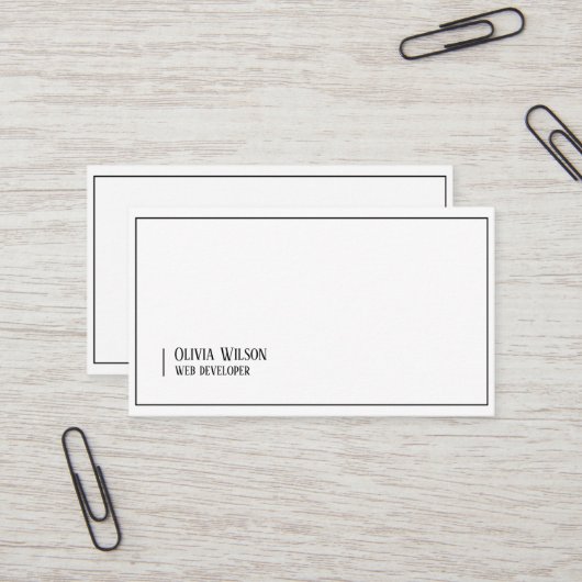Witte moderne minimalist visitekaartje (Voorkant / Achterkant in situ)
