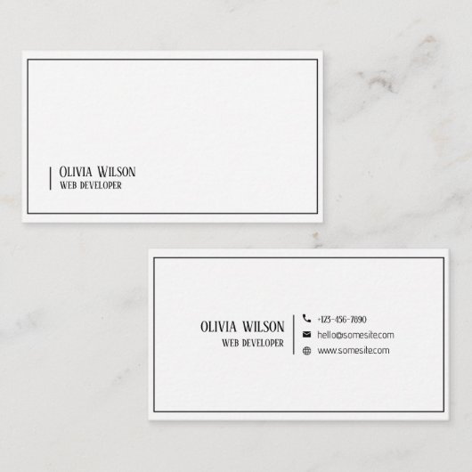 Witte moderne minimalist visitekaartje (Voorkant / Achterkant)