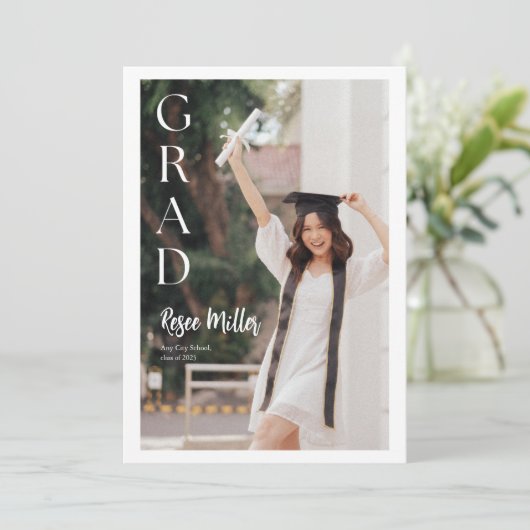 Witte Moderne Minimalistische Elegante Afstuderen  Feestdagenkaart (Staand voorkant)