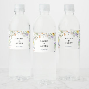Witte Moderne Minimalistische Floral bruiloft guns Waterfles Etiket