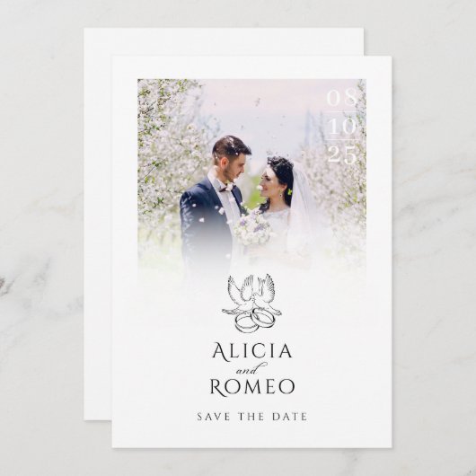 Witte moderne minimalistische foto bruiloft save the date (Voorkant / Achterkant)