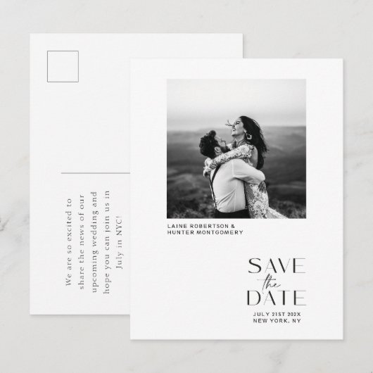 Witte Moderne Minimalistische Foto Save the Date Aankondigingskaart (Voorkant / Achterkant)