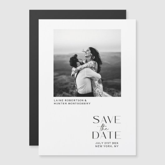 Witte Moderne Minimalistische Foto Save the Date Magnetische Uitnodiging (Voorkant / Achterkant)