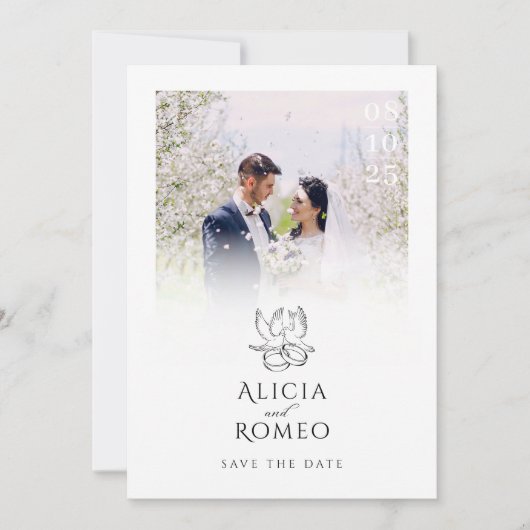 Witte moderne minimalistische fotobruiloft save the date (Voorkant)