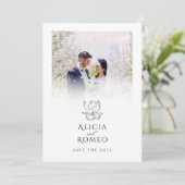 Witte moderne minimalistische fotobruiloft save the date (Staand voorkant)