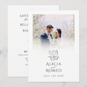 Witte moderne minimalistische fotobruiloft save the date (Voorkant / Achterkant)