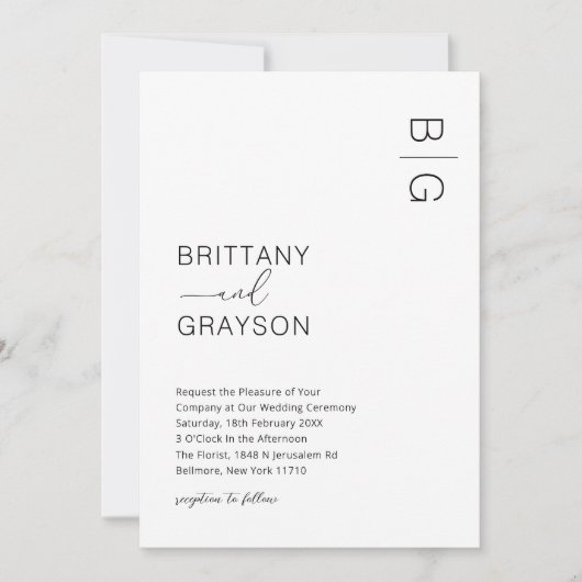 Witte moderne monogram foto trouwkaart kaart (Voorkant)