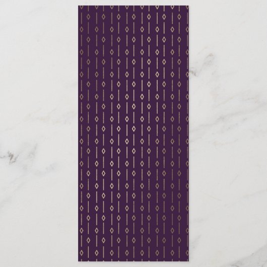 Witte moderne pruim Paarse goudfolie bruiloft Menu (Achterkant)