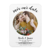 Witte Moderne Ronde Foto Save the Date Magneet (Verticaal)