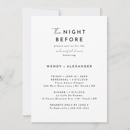 Witte moderne script avond voor repetitie diner kaart (Voorkant)