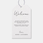 Witte Moderne Script Bestemming Trouwlocatie Welko Cadeaulabel (Voorkant)