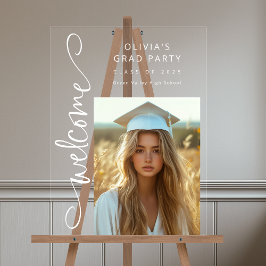 Witte Moderne Script Foto Afstudeerfeest Welkom Acryl Bord