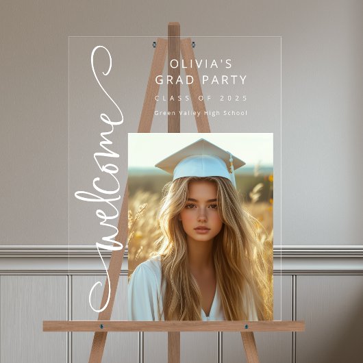 Witte Moderne Script Foto Afstudeerfeest Welkom Acryl Bord