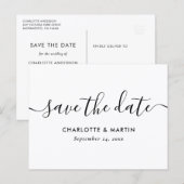 Witte moderne script trouwkaart 'Save The Date' Aankondigingskaart (Voorkant / Achterkant)