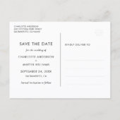Witte moderne script trouwkaart 'Save The Date' Aankondigingskaart (Achterkant)