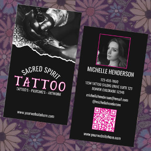 Witte Moderne Tekst 2 Foto QR Code Tattooist Visitekaartje