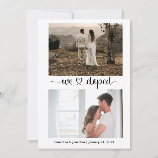 witte moderne typografie We've Eloped aankondiging (Voorkant)