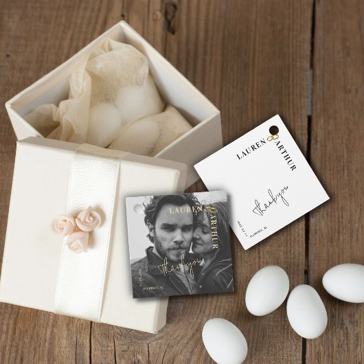 Witte Moderne Ultra Chique Minimale Foto Bruiloft Bedankjes Labels