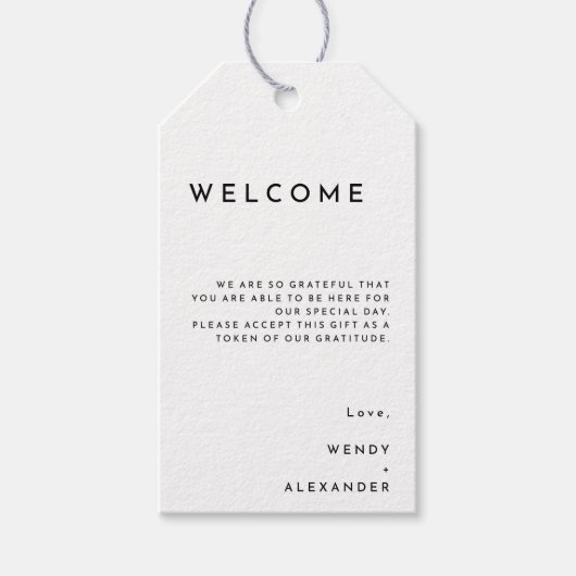 Witte Moderne Vette Bestemming Bruiloft Welkom Cadeaulabel (Voorkant)