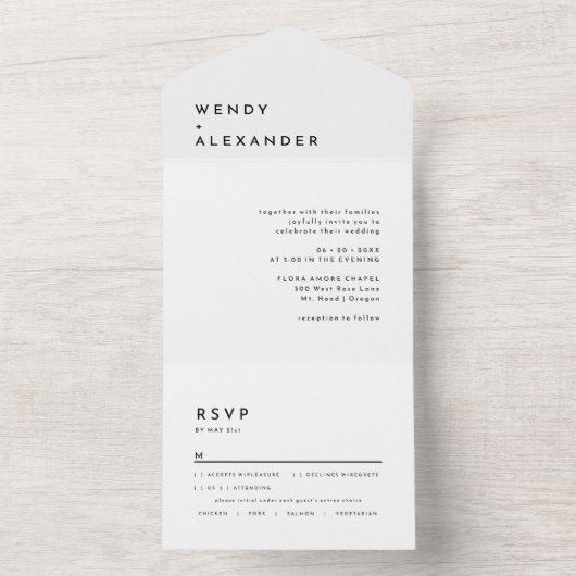 Witte Moderne Vette Bruiloft All In One Uitnodiging (Binnen)