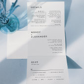 Witte Moderne Vette Bruiloft Alles in Een Drieluik Uitnodiging