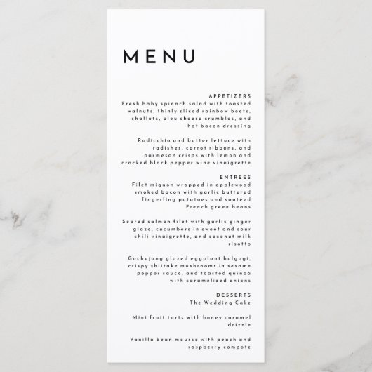 Witte Moderne Vette Bruiloft Flat Menu (Voorkant)