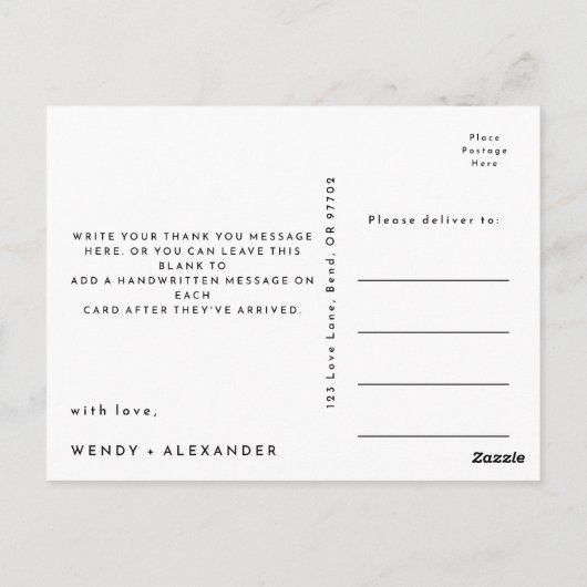 Witte Moderne Vette Bruiloft Foto Dank u Briefkaart (Achterkant)