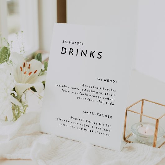 Witte Moderne Vette Bruiloft Signature Drinken Reclamebord Met Voetstuk